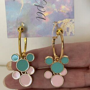 Pink & Blue Mickey Shaped charms on gold plated hoop earrings